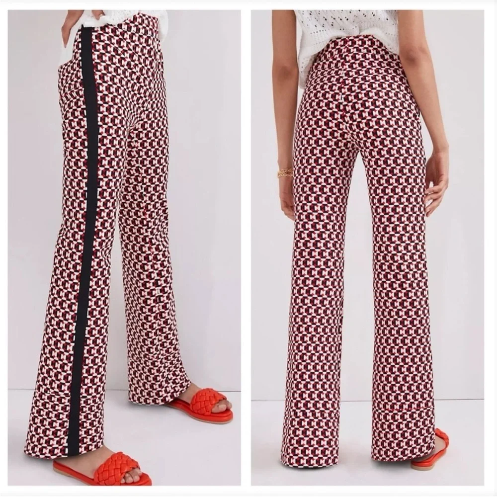 Anthropologie Maeve The Margot Kick Flare Pants Red Geometric Pull On Sz XS - Picture 1 of 15